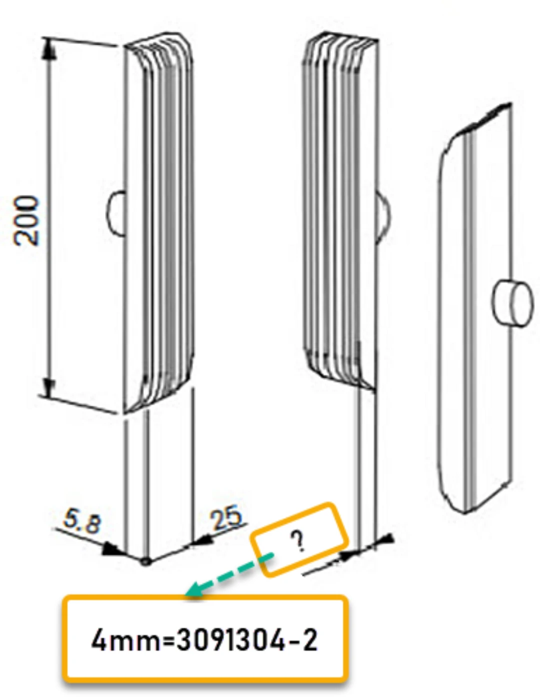 Guide shoe insert, Otis, 200x25x5,8mm, Polyamide, hard