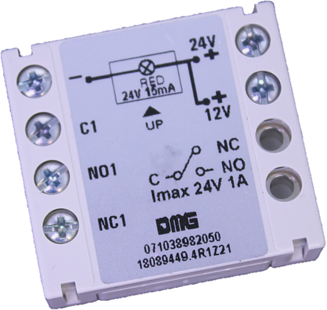Contact block, DMG, BL/BM, 12/24VDC, 1 CO contact, red LED